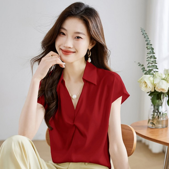 루나걸 여성용 라나라미 꼬임 진주 체인 블라우스 L26SMBL022022