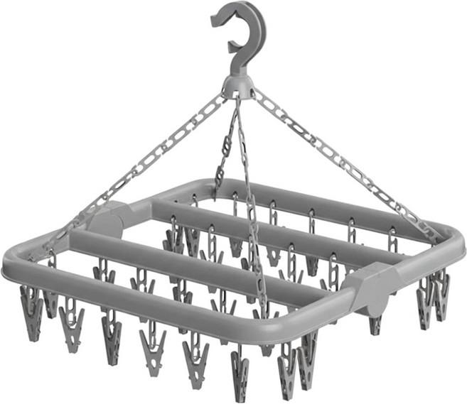 마메 회전형 접이식 양말걸이 빨래집게 32클립, 그레이, 1개