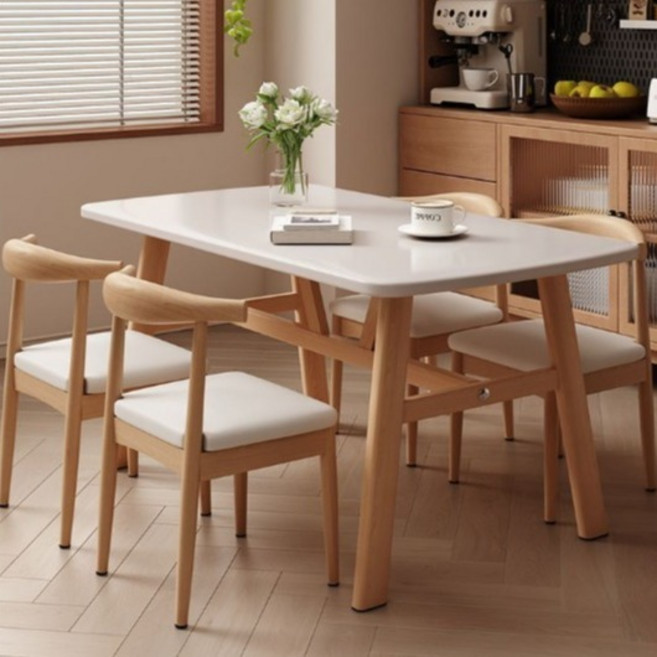 오브민 1200 LPM 우드 4인용 거실 식탁 스틸 테이블, 우드화이트