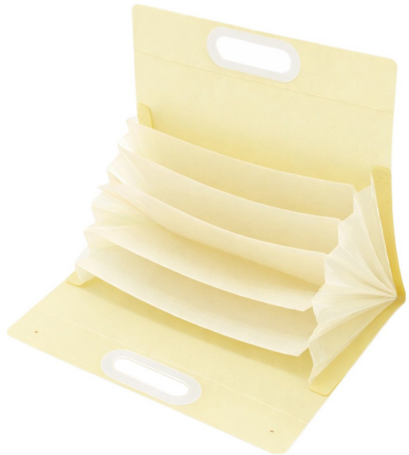 손잡이 세로형 서류 분리 A4 6칸 아코디언 파일 가방, 노랑, 1개