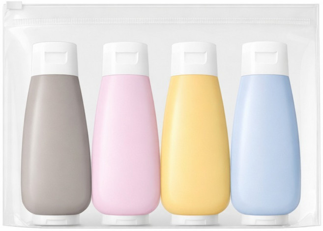 라이프인트 여행용 실리콘 공병 60ml x 4종 세트, 1세트, 그레이, 핑크, 옐로, 블루