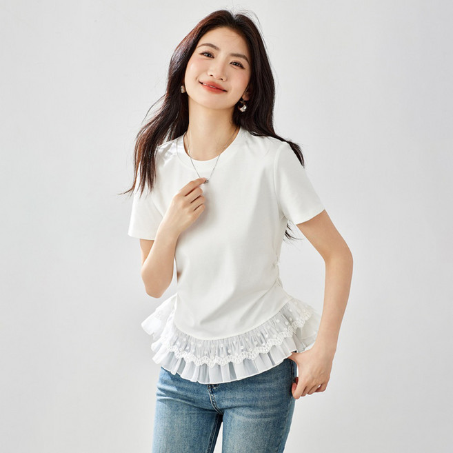 포플러앤씨 여성용 클레븐스 레이스 티셔츠 P26SMT022513