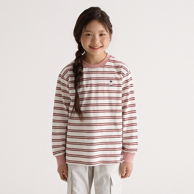 스파오키즈 쿠디 멀티 스트라이프 면 긴팔티