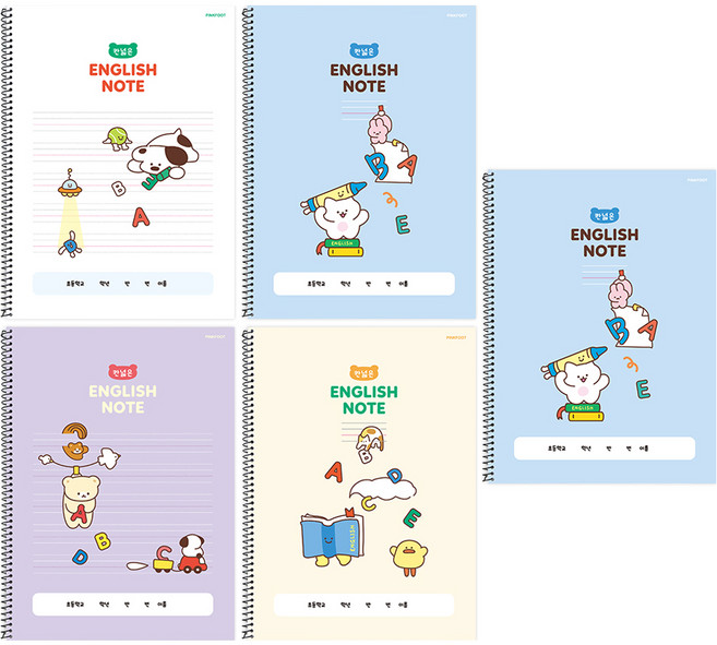 핑크풋 와글와글 칸 넓은 영어노트 4종 + 노트 랜덤발송 세트, 혼합색상, 1세트