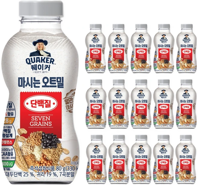 퀘이커 마시는 오트밀 단백질, 80g, 16개 - 쿠팡