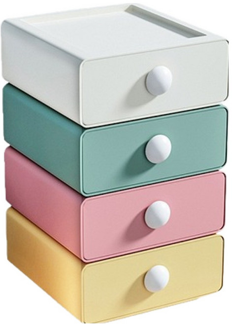 데일로그 파스텔 서랍형 미니 책상 정리함 4종 세트, 화이트, 민트, 옐로우, 핑크, 1단