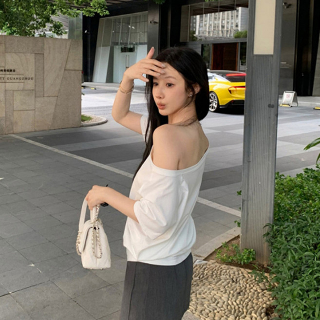 디멜디 여성용 오프숄더 박시핏 데일리 휴양지 반팔티셔츠