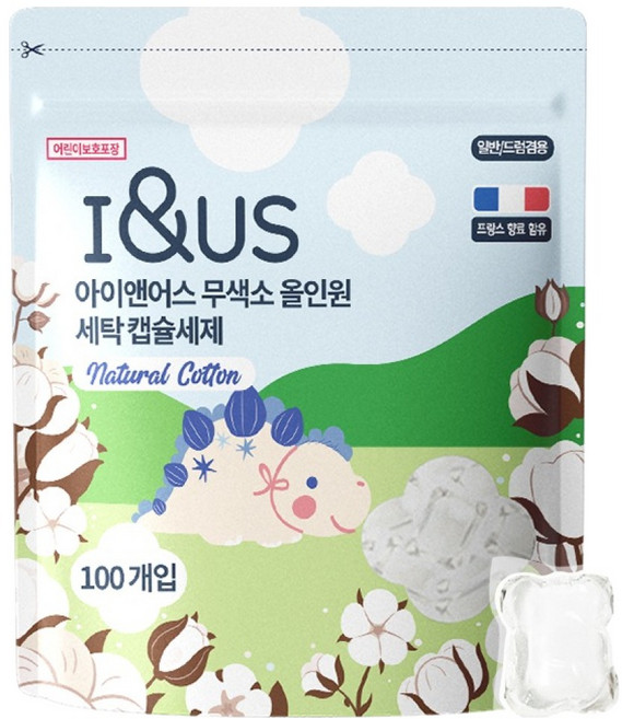 아이앤어스 무색소 올인원 세탁 캡슐세제 내츄럴 코튼, 100개입, 1개