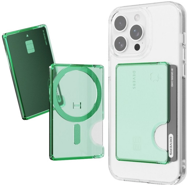 디버스 아이폰 갤럭시 호환 맥세이프 2장 수납 더블 클리어 카드 포켓케이스, 클리어그린, 1개