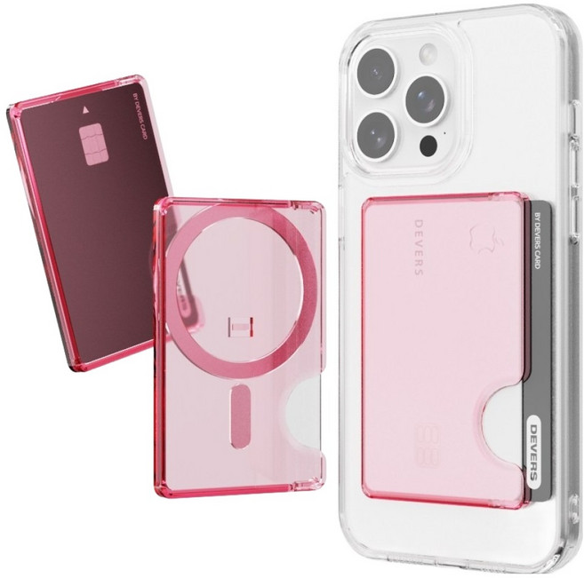 디버스 아이폰 갤럭시 호환 맥세이프 2장 수납 더블 클리어 카드 포켓케이스, 클리어핑크, 1개