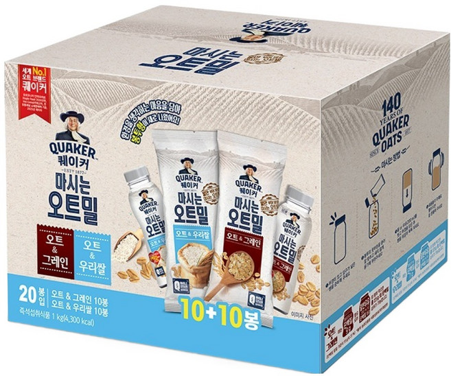 퀘이커 마시는 오트밀 그레인 우리쌀 낱봉팩, 50g, 20개