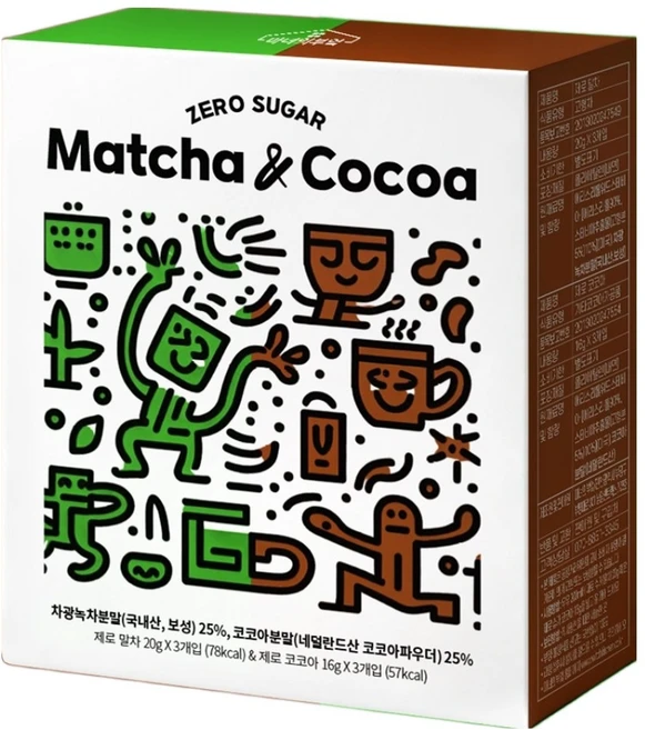 마녀의부엌 제로슈가 저칼로리 라떼 음료 말차 20g x 3p + 코코아 16g x 3p 세트, 6개입, 1개 - 쿠팡