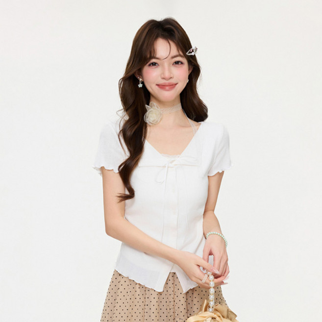 루나걸 여성용 카디올라 레이어드 반팔 블라우스 L26SMBL022001