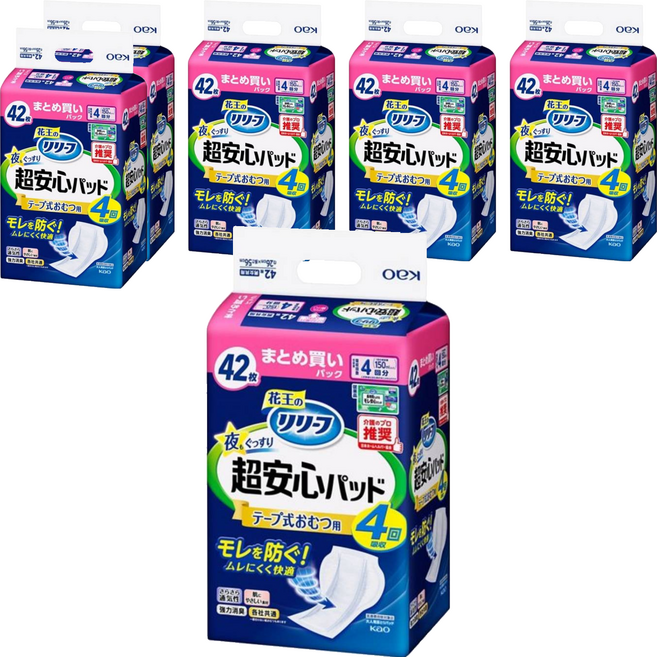 Relief 日本原裝進口 紙尿褲專用尿布片 夜間安心型 4次吸收量, FREE(onesize), 6個, 42片
