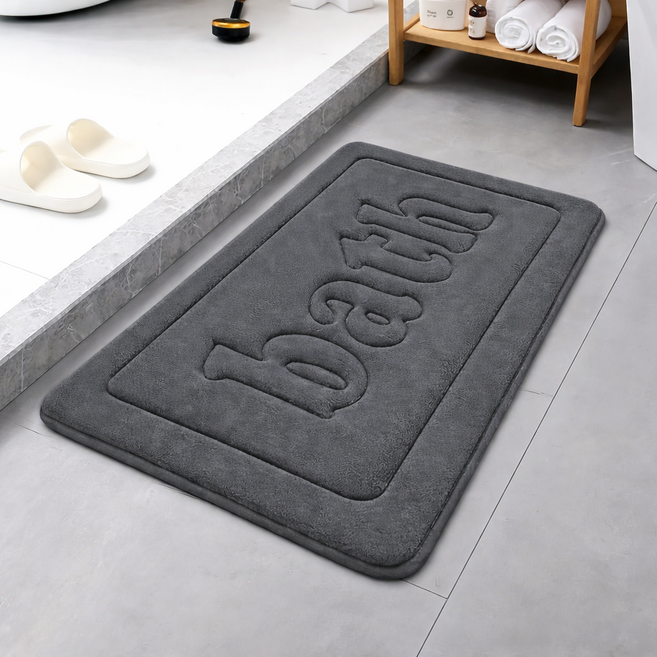 세븐와이즈 두꺼운 벨벳 산호 욕실 매트, 짙은 회색 압화 레터링, 1개
