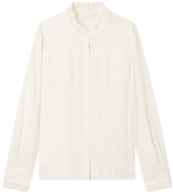 Roem 女款高領蕾絲荷葉邊襯衫