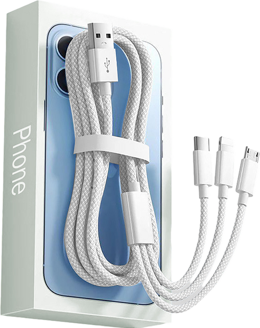 엑스터 3in1 멀티 아이폰 C타입 안드로이드 고속충전 케이블, 그레이, 1개, 2m