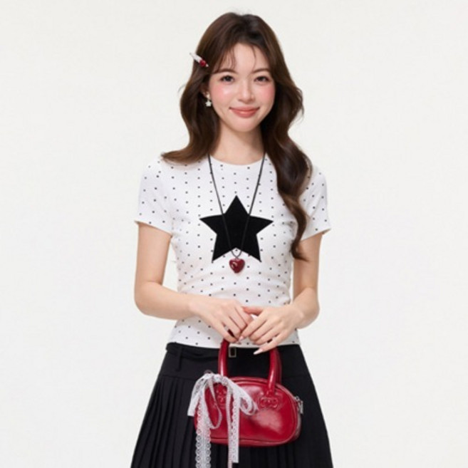 루나걸 여성용 제로딘트 도트 스타 반팔 슬림 티셔츠 L26SMT022711