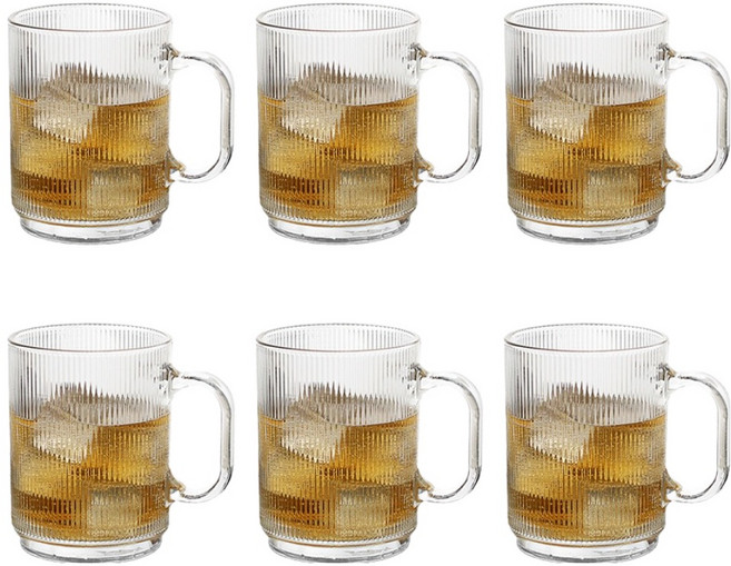 델리 플리츠 머그컵 390ml, 투명, 6개