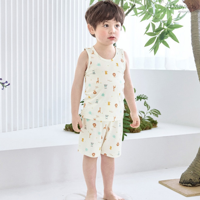 메이키즈 무형광 사파리랜드 민소매 모달 내의 상하의 세트