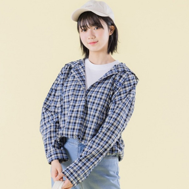 아이러브제이 디디오 G 디노 후드 면 체크 셔츠