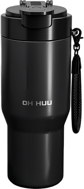 OHHUU 316不鏽鋼兩用保冷保溫杯/手提冰霸杯/運動吸管大容量帶茶隔車載水杯, 1個, 曜石黑