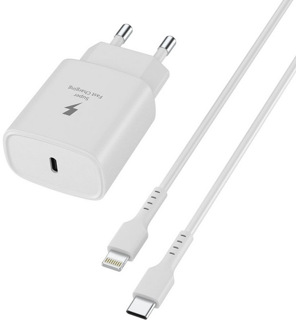 요이치 헤라S 25W 분리형 어댑터 초고속 PD 충전기 GaN + c to 8핀 케이블 200cm 세트, 화이트, 1세트