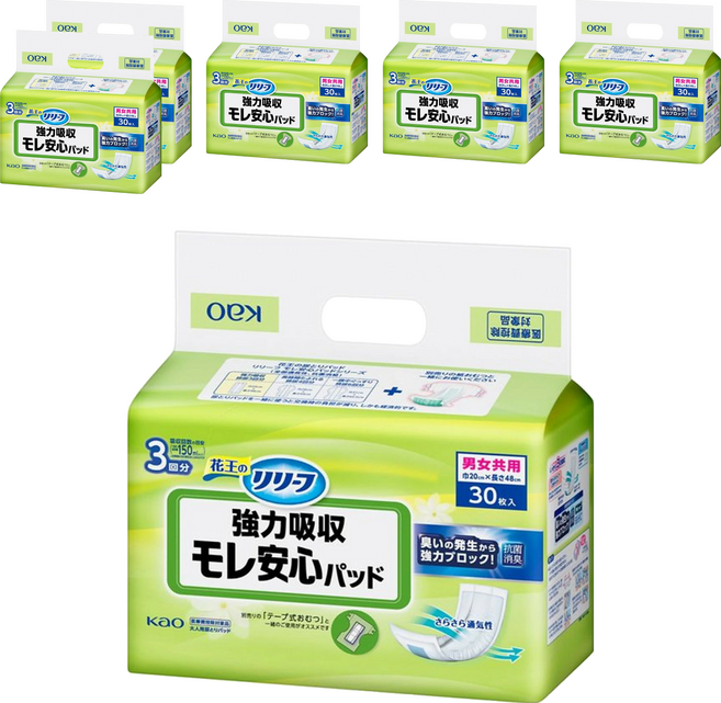Kao 花王 日本原裝進口 Relief 紙尿褲專用尿布片 強力吸收型, FREE(onesize), 6個, 30片