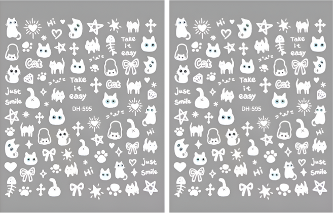 온온 귀여운 고양이 네일 스티커, 2개, 화이트