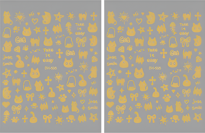 온온 귀여운 고양이 네일 스티커, 2개, 골드