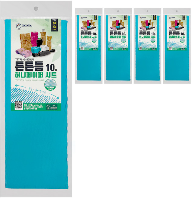 튼튼틈 벌집 포장지 종이 뽁뽁이 허니 페이퍼 시트 380 × 300 mm TTTPSS-3830BLU 10p, 스카이블루, 5개