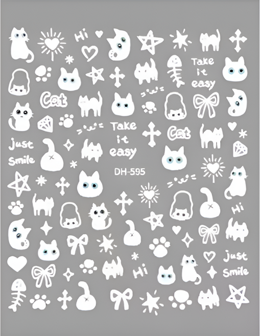 온온 귀여운 고양이 네일 스티커, 1개, 화이트