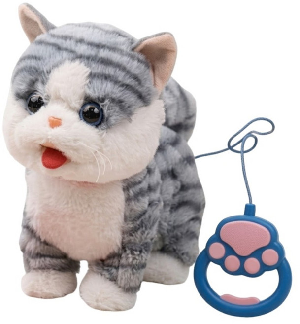 PLAYFUL TOYS 頑玩具 毛絨寵物玩具組, 灰白條紋貓咪, 1套, 27cm