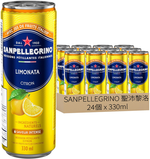SANPELLEGRINO 聖沛黎洛 氣泡水果飲料 檸檬口味, 330ml, 24個