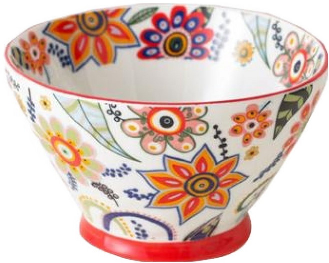 아메리칸로드 도자기 면기 HR2726, 플라워 에스닉 레드패턴, 1개