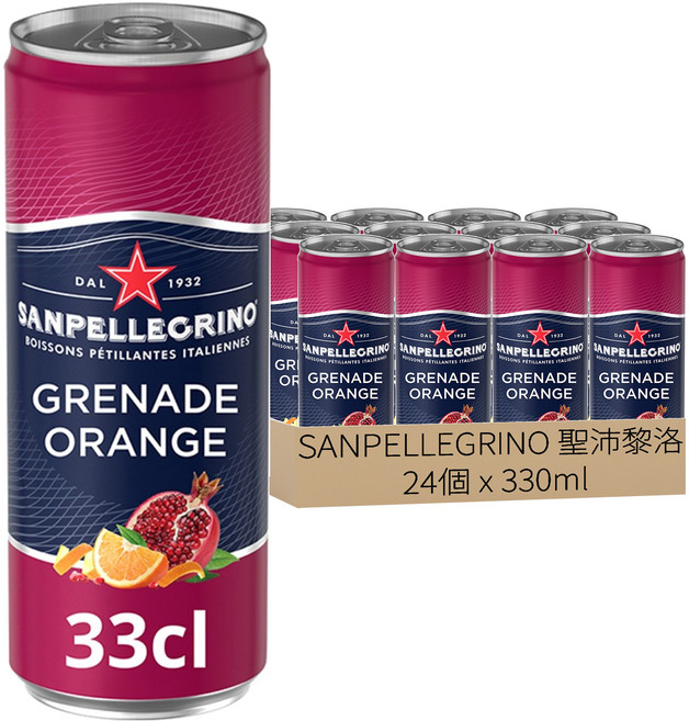 SANPELLEGRINO 聖沛黎洛 氣泡水果飲料 石榴柳橙口味, 330ml, 24個