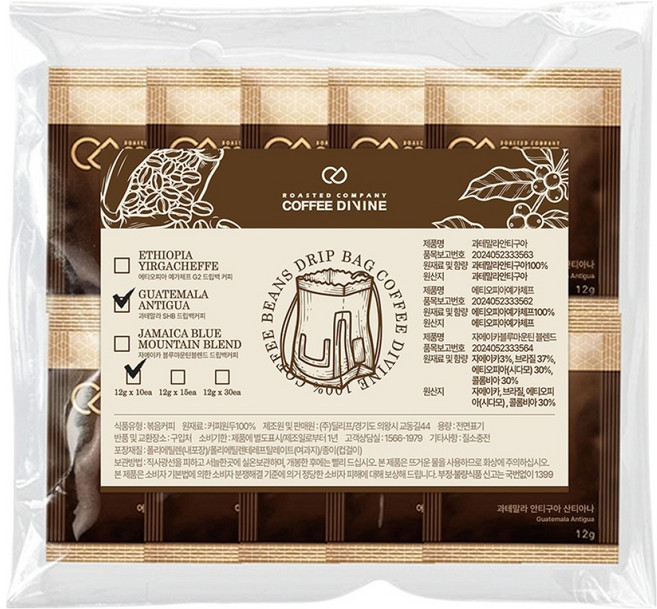 커피디바인 과테말라 안티구아 산티아나 드립백커피, 12g, 1개, 10개입