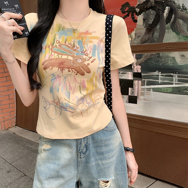 어썸풀 여성용 루시안르 그래픽 슬림 반팔 티 A26SMT030326