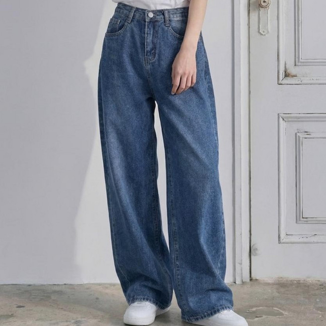 피핀 여성용 사이드 폴딩 와이드 데님 팬츠 711124