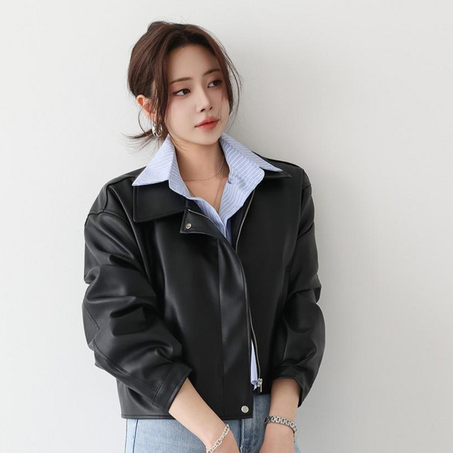 피핀 여성용 카라넥 레더 자켓 66758