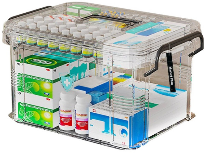 마켓플랜 2단 구급상자 케이스 투명, 1개