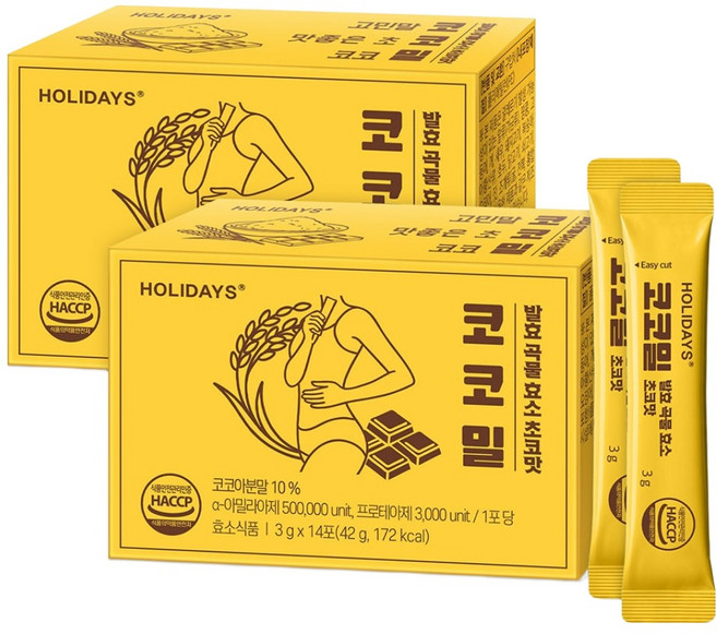 홀리데이즈 코코밀 발효 곡물 효소 초코맛 14p, 42g, 2개