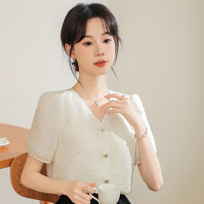 루나걸 여성용 제노블릭 브이넥 반팔 셔츠 L26SMST022034