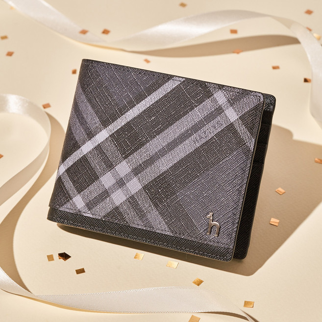 헤지스 남성용 DUBLIN 체크 가죽 2단 반지갑