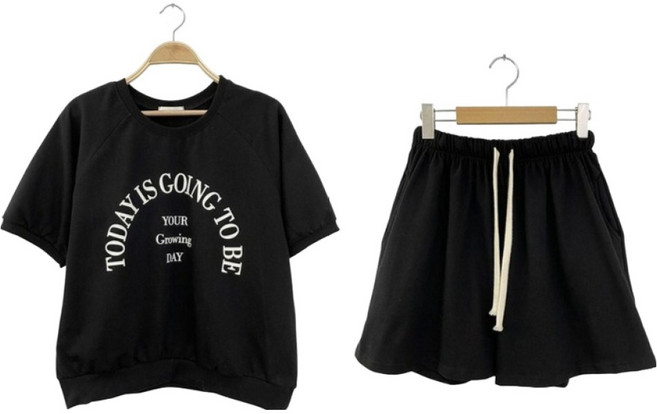 린다샵 두필뷰 산래고 레터링 반팔 맨투맨 상하의 세트 cpset3916k62