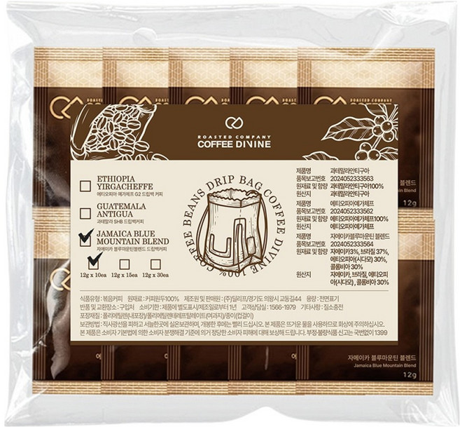커피디바인 블루마운틴 블렌드 드립백커피, 12g, 1개, 10개입
