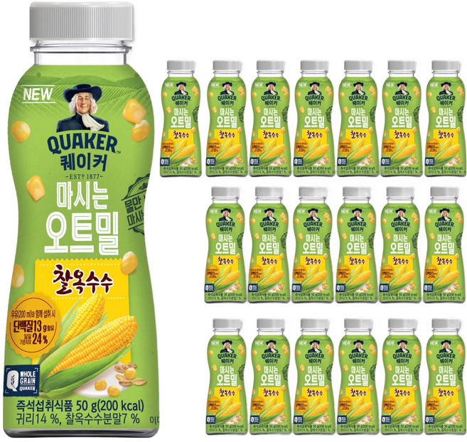 퀘이커 마시는 오트밀 찰옥수수, 50g, 20개