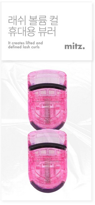 밋즈 콤팩트 볼륨 컬 휴대용 뷰러 2p, 1개, 핑크