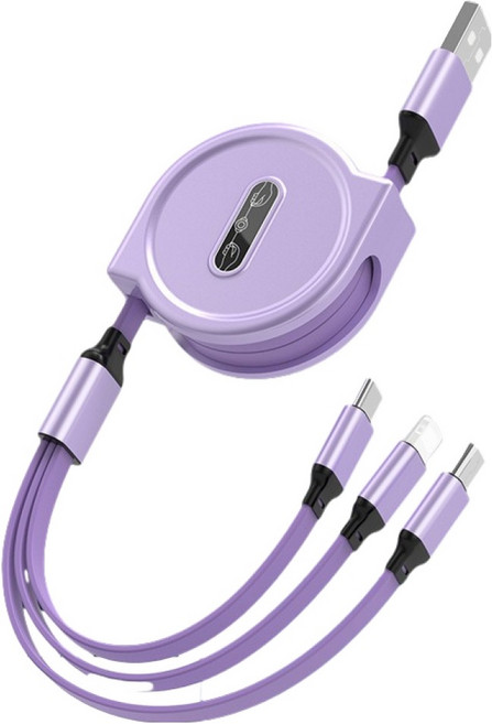 엑스터 휴대용 3in1 멀티 자동감김 릴 타입 고속충전 케이블, 퍼플, 1개