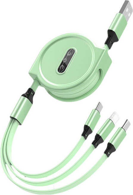 엑스터 휴대용 3in1 멀티 자동감김 릴 타입 고속충전 케이블, 그린, 1개